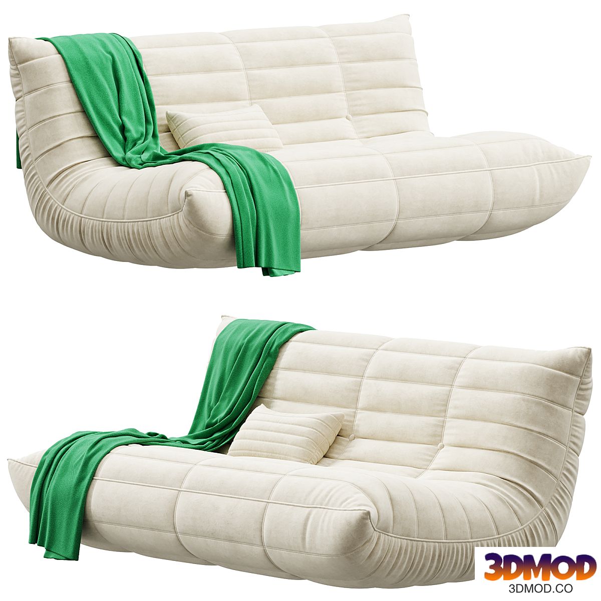 Blanchette Kail Microfiber Microsuede Armless 3-Seat Togo Three Seater Sofa 懒人沙发