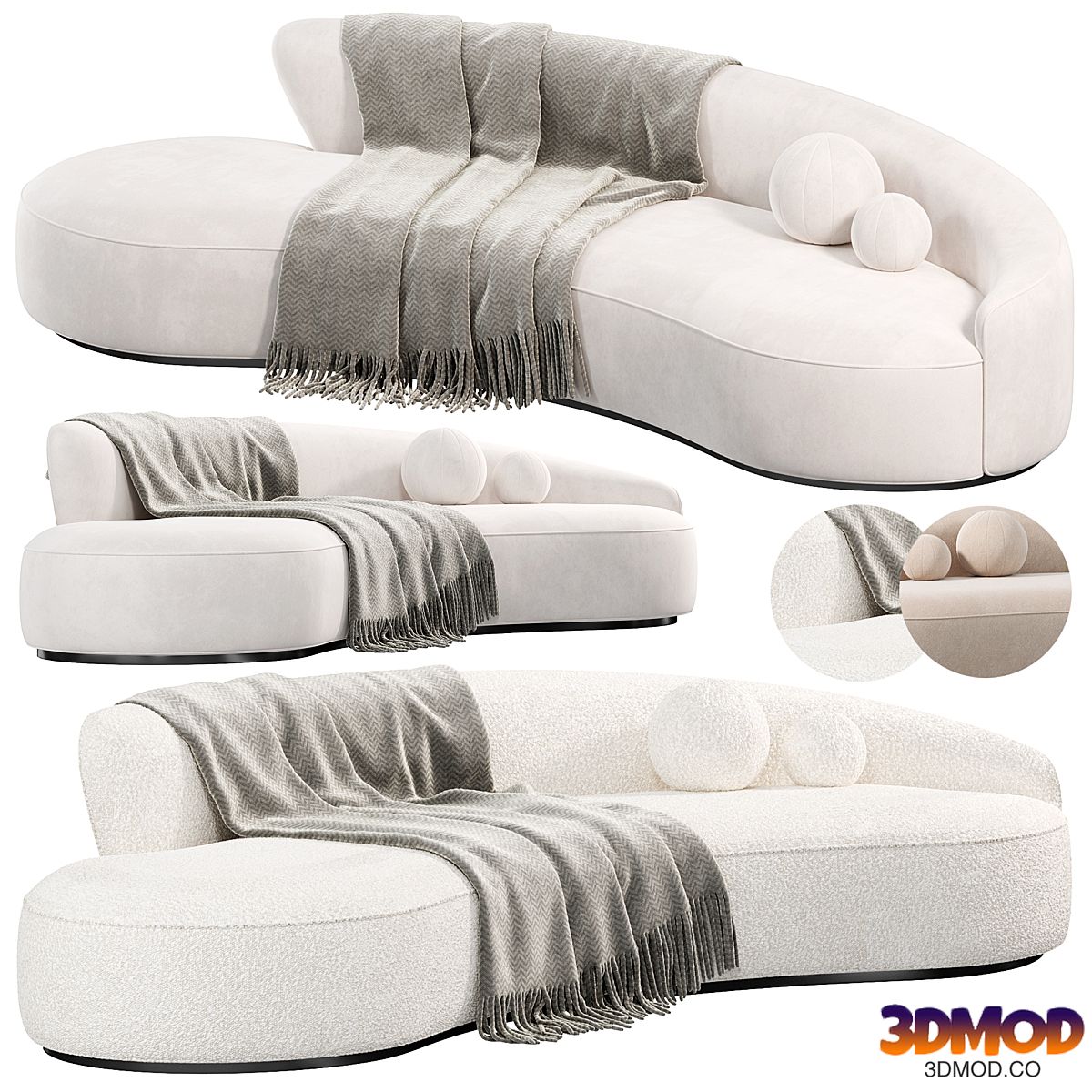 Marseille 2 Curved Sofa ni Mohair, sofas 多人沙发