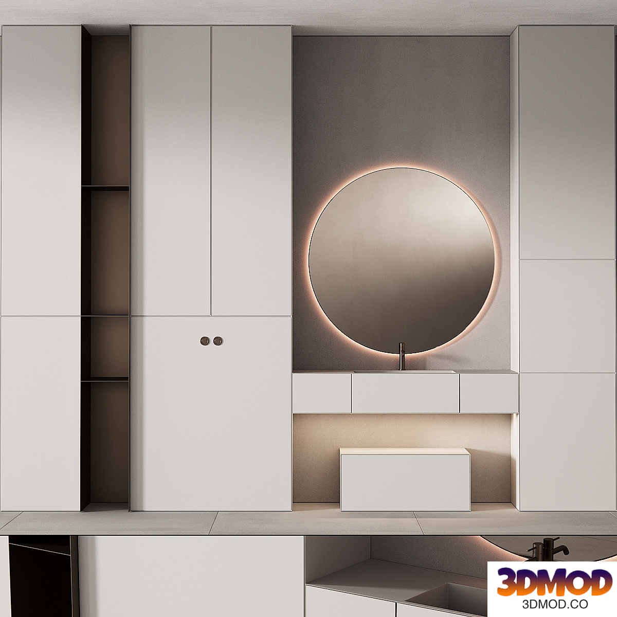 249 bathroom furniture 07 minimal modern round mirror 梳妆台