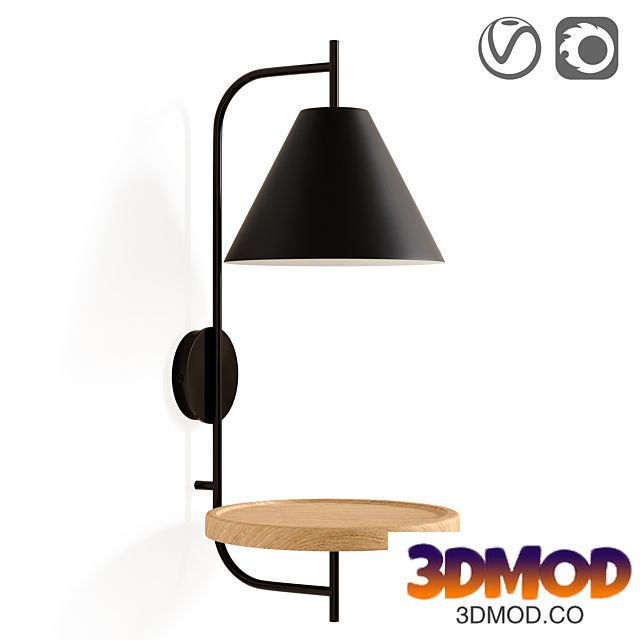 Wall lamp with metal and wood shelf, Mugli 壁灯