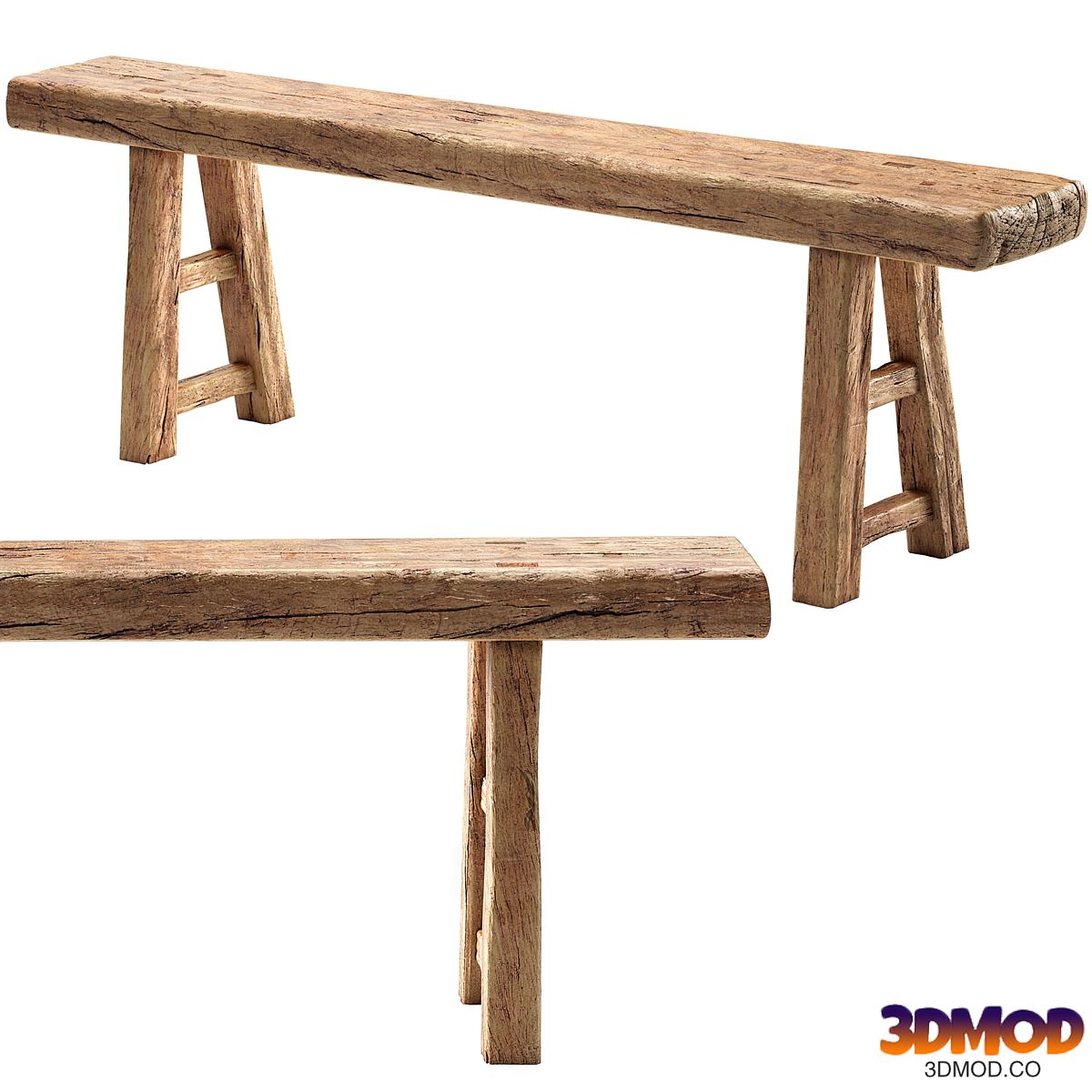 1st Dibs Vintage Antique Elm Wood Bench 长凳