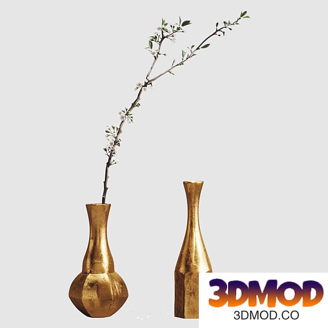 Aluminum vases with cherry branch by ZARA HOME 花瓶