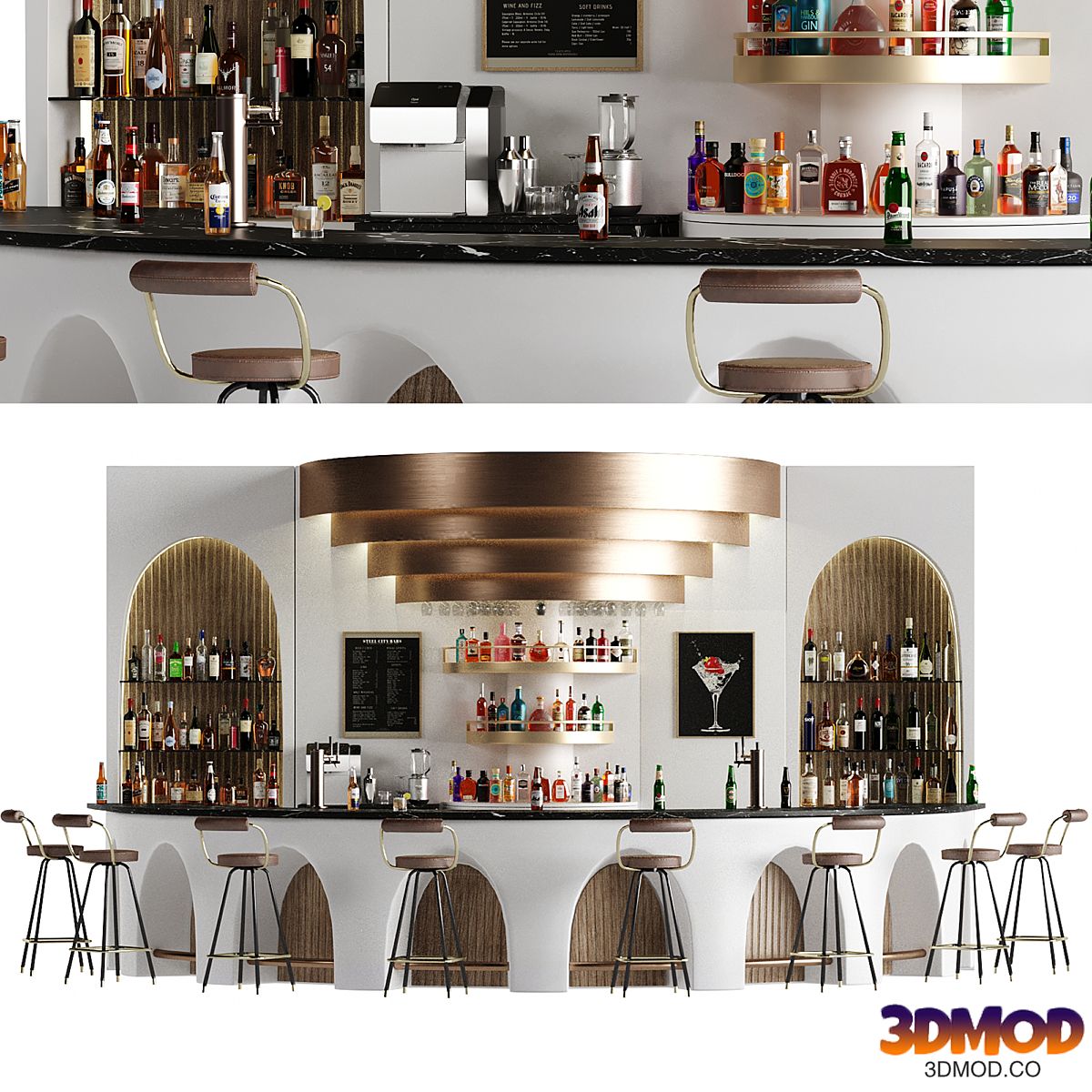 Bar 14 Curve Bar (110 Bottles + Bar Objects) 酒吧吧台