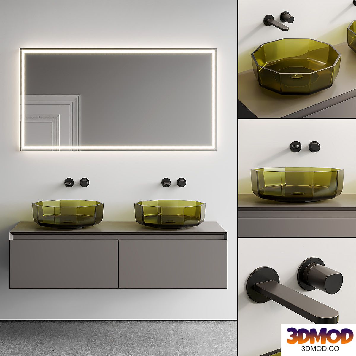 Antonio Lupi Panta Rei + Opale Vanity Unit Set 3 洗手台卫浴柜