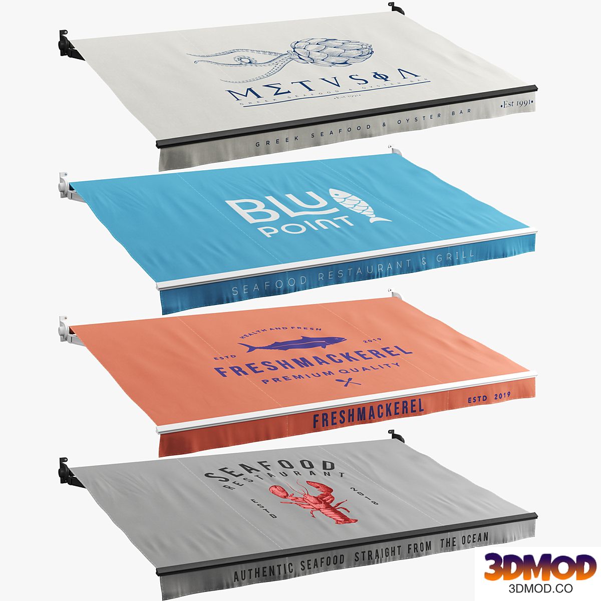 A set of elbow awnings (seafood restaurants) 遮阳棚