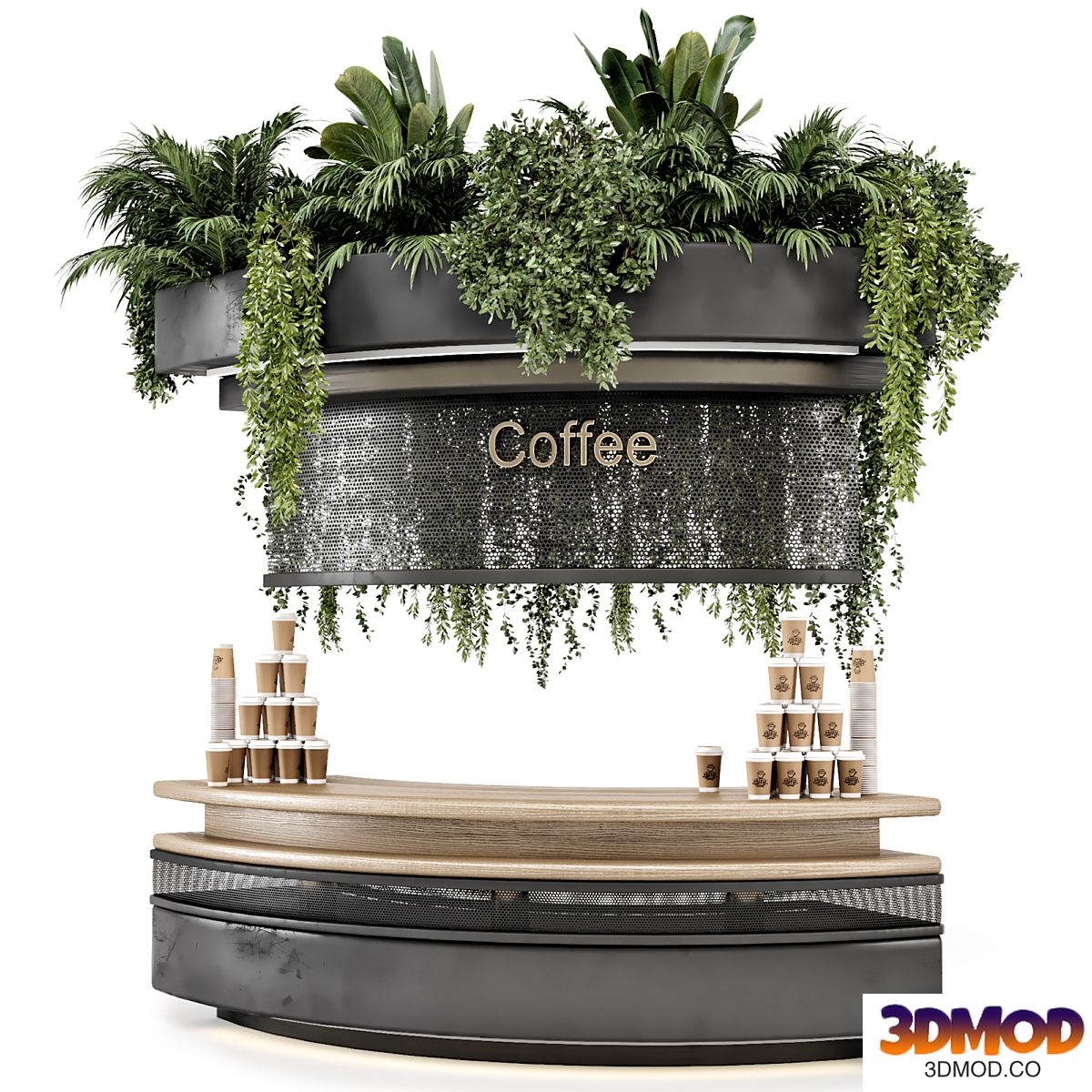 Coffee Reception Desk With Plants - Restaurant Set 1394 咖啡厅吧台