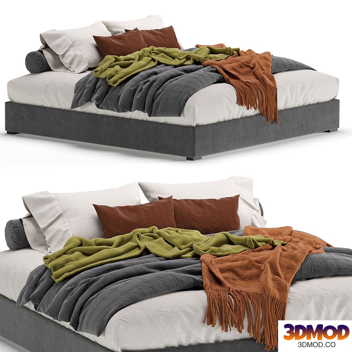 Meridiani Derek Bed Gray 190 / 210 双人床