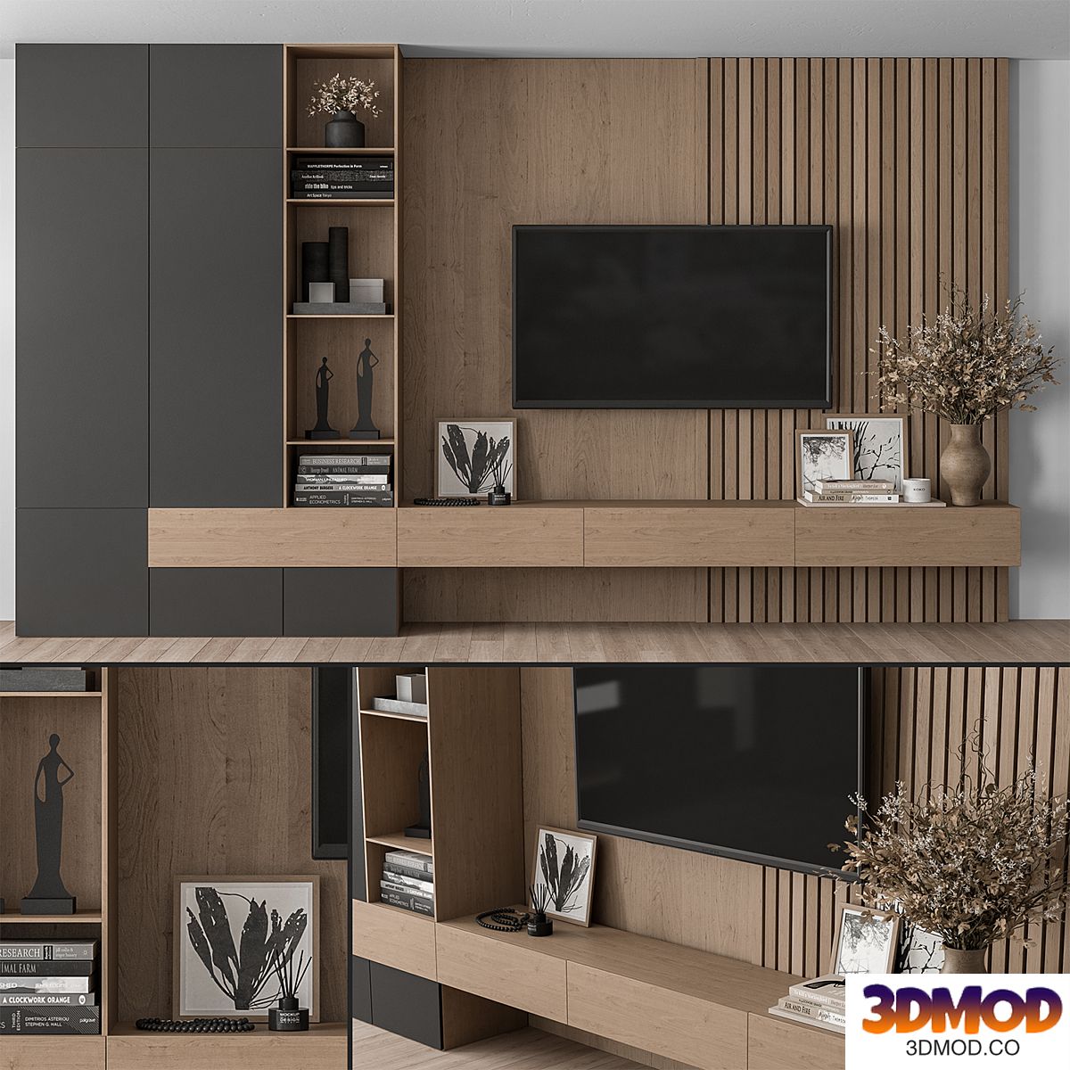 TV Wall Black and Wood - Set 35