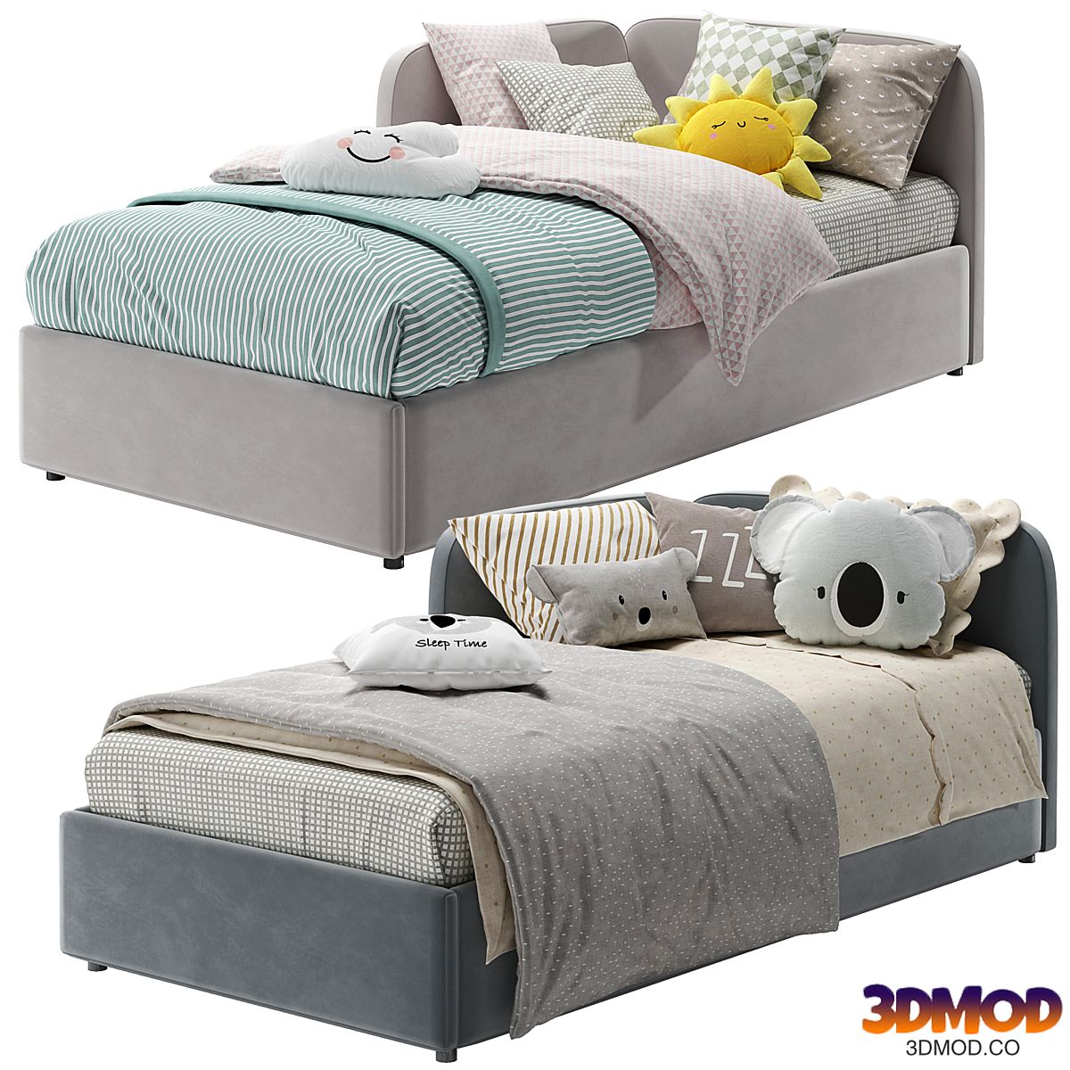 Corner Bed With Side Back 单人床