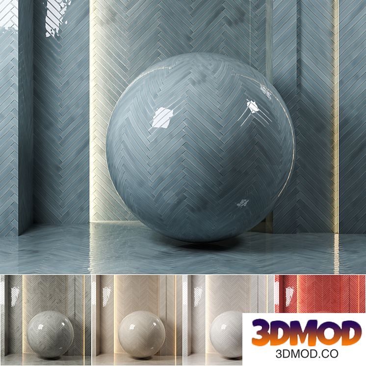 (4k)(5colors)Carolina Polished Ceramic Wall Tiles Set 1-(Seamless, pbr)