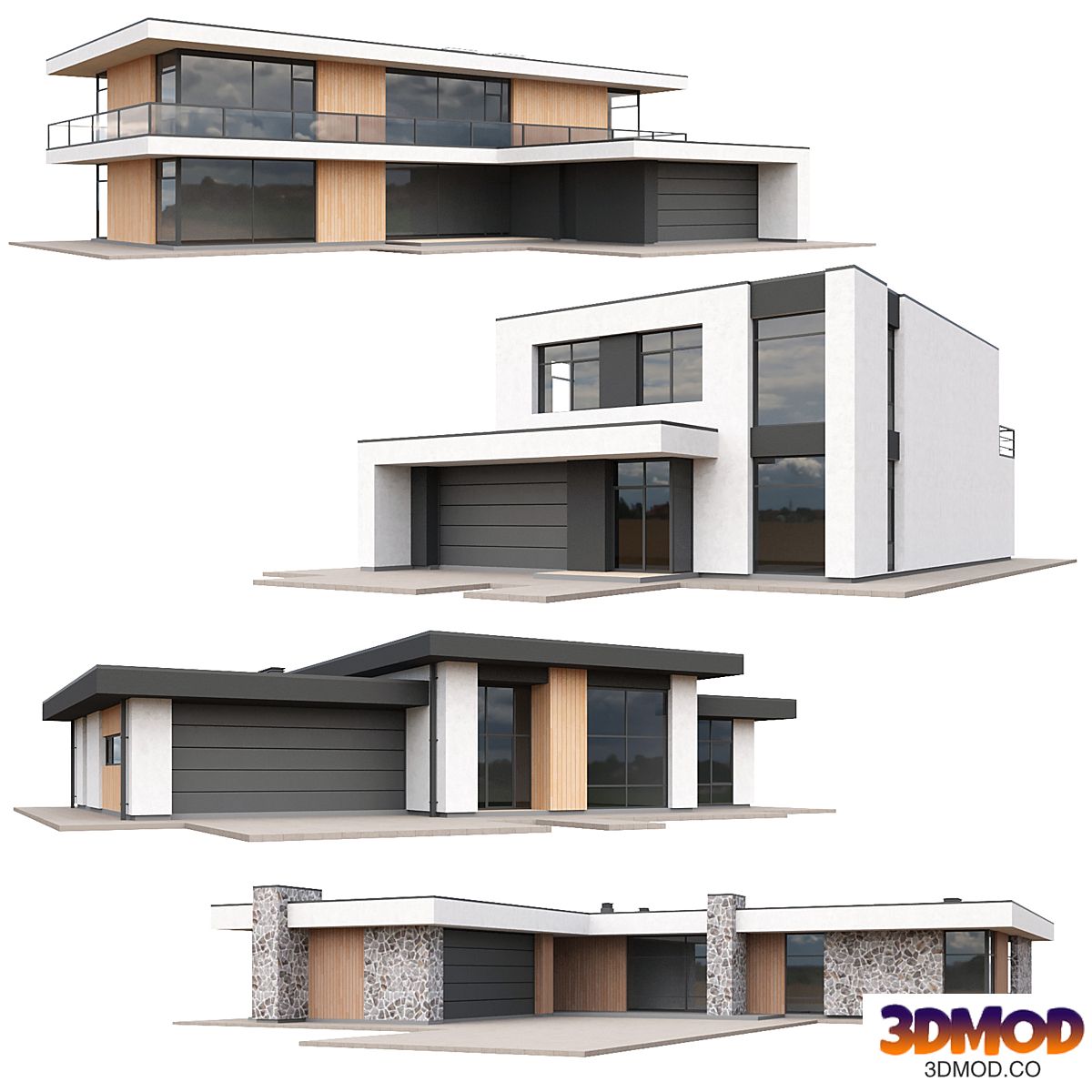 Set of low poly houses 02