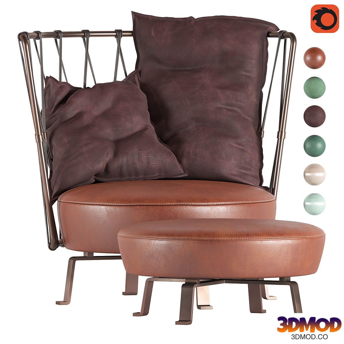 Armchair and Pouffe Baxter Pedro