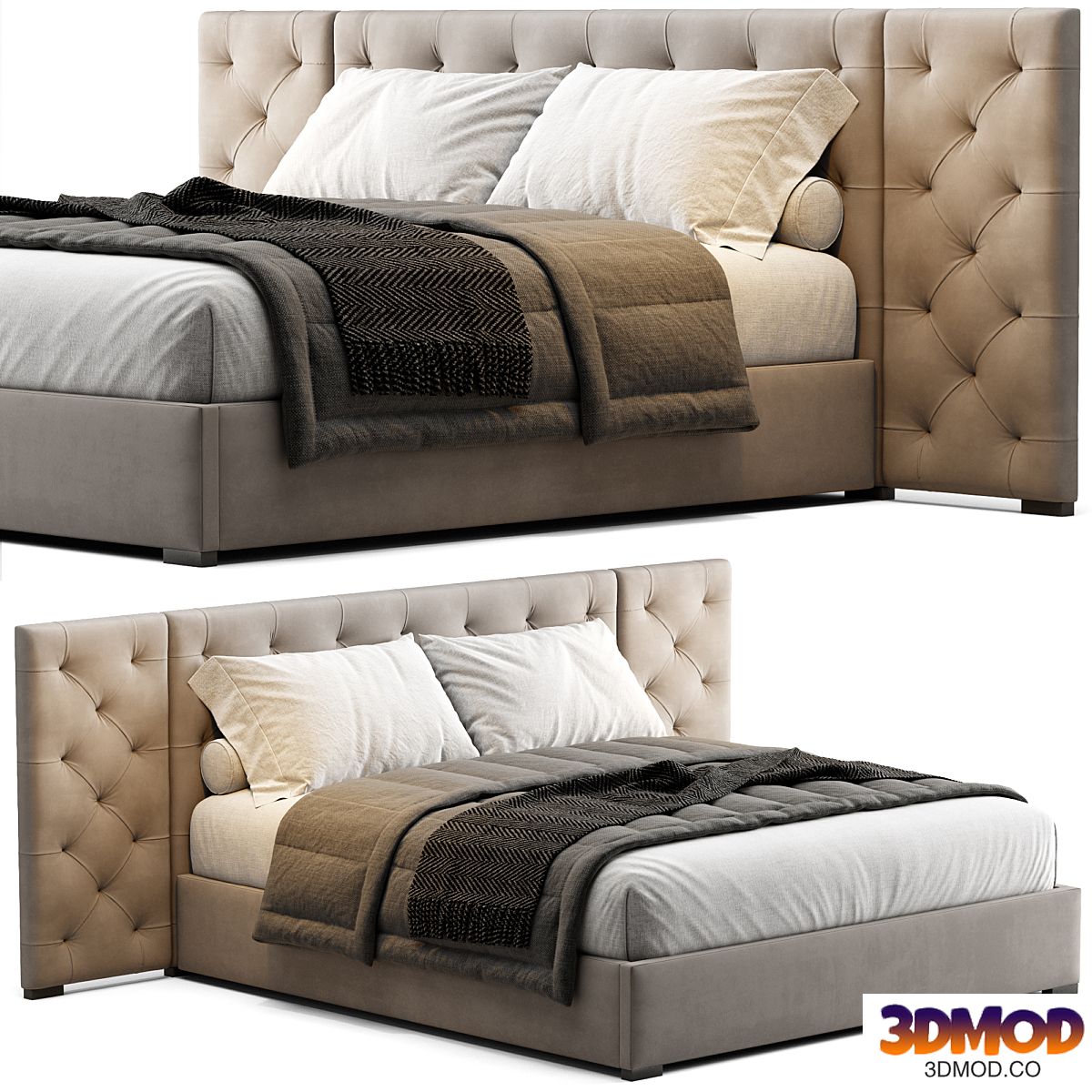 Modena Fabric Diamond-Tufted Extended Bed