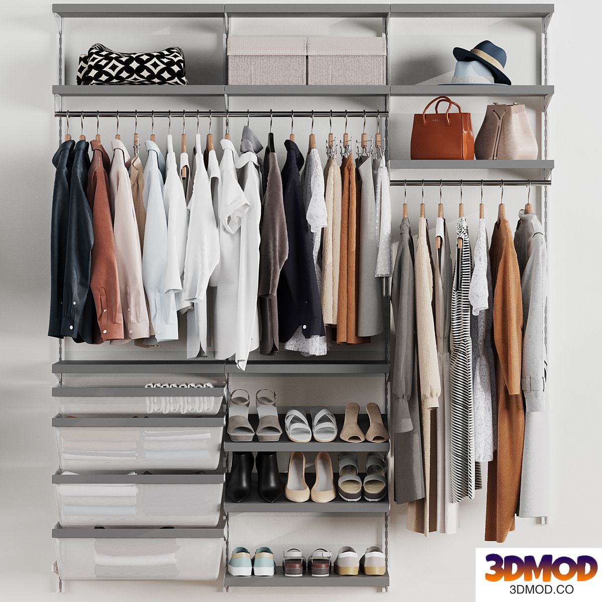 Wardrobe, wall module, dresses, clothes 4 衣柜