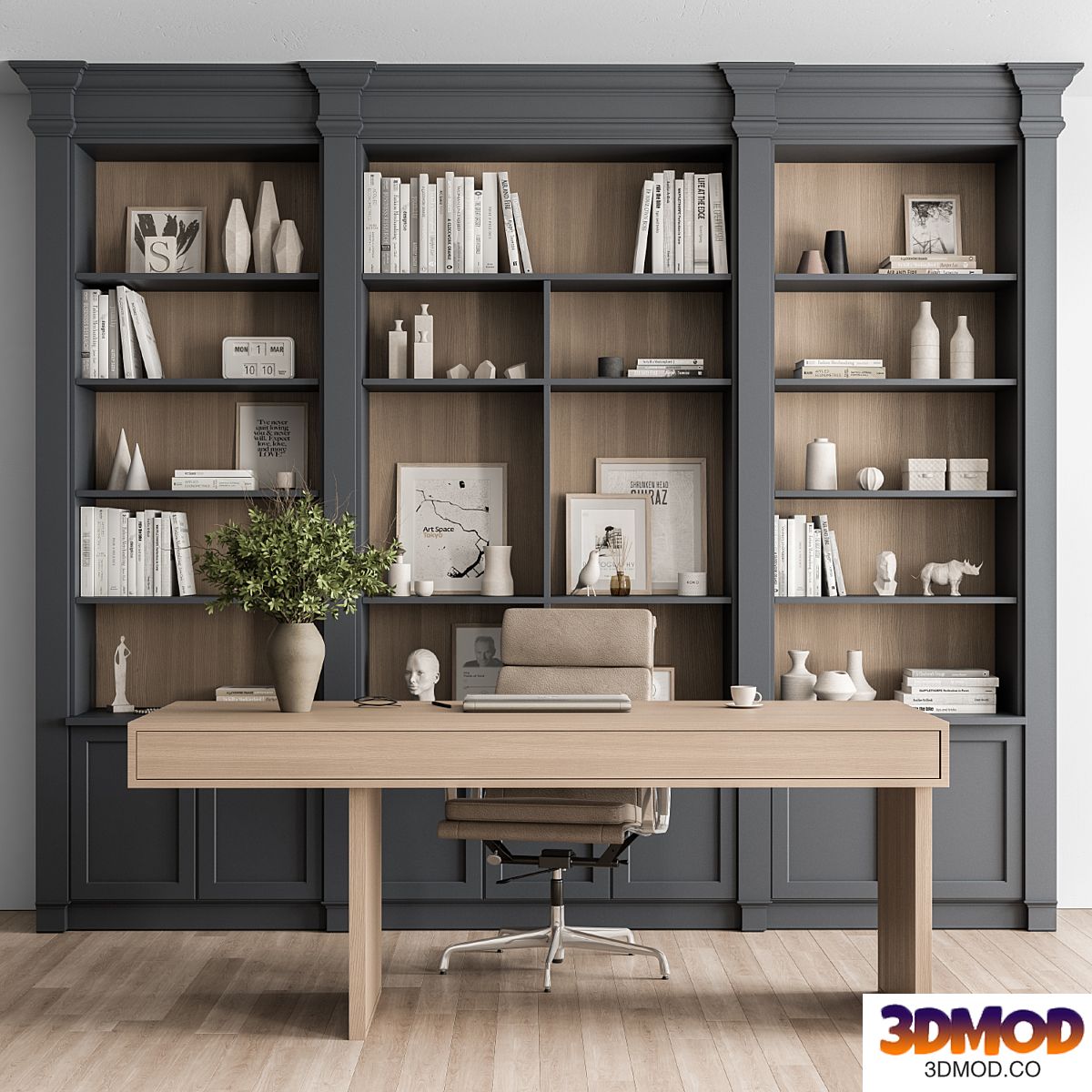 Classic Boss Desk and Library Set - Office Furniture 283 办公桌椅