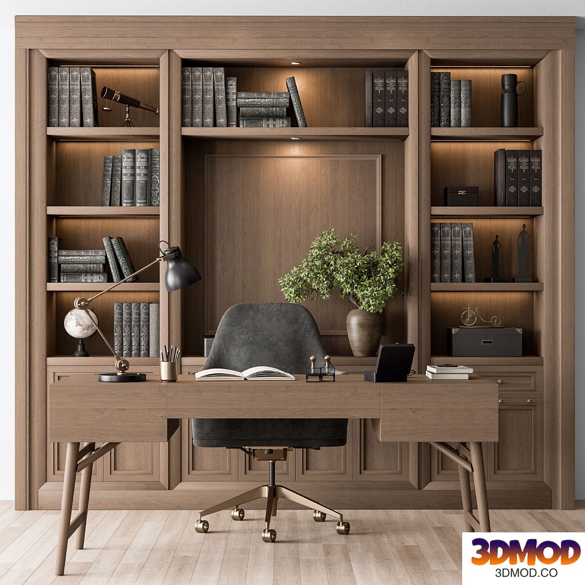 Classic Boss Desk and Library Wood Set - Office Furniture 278 办公桌椅