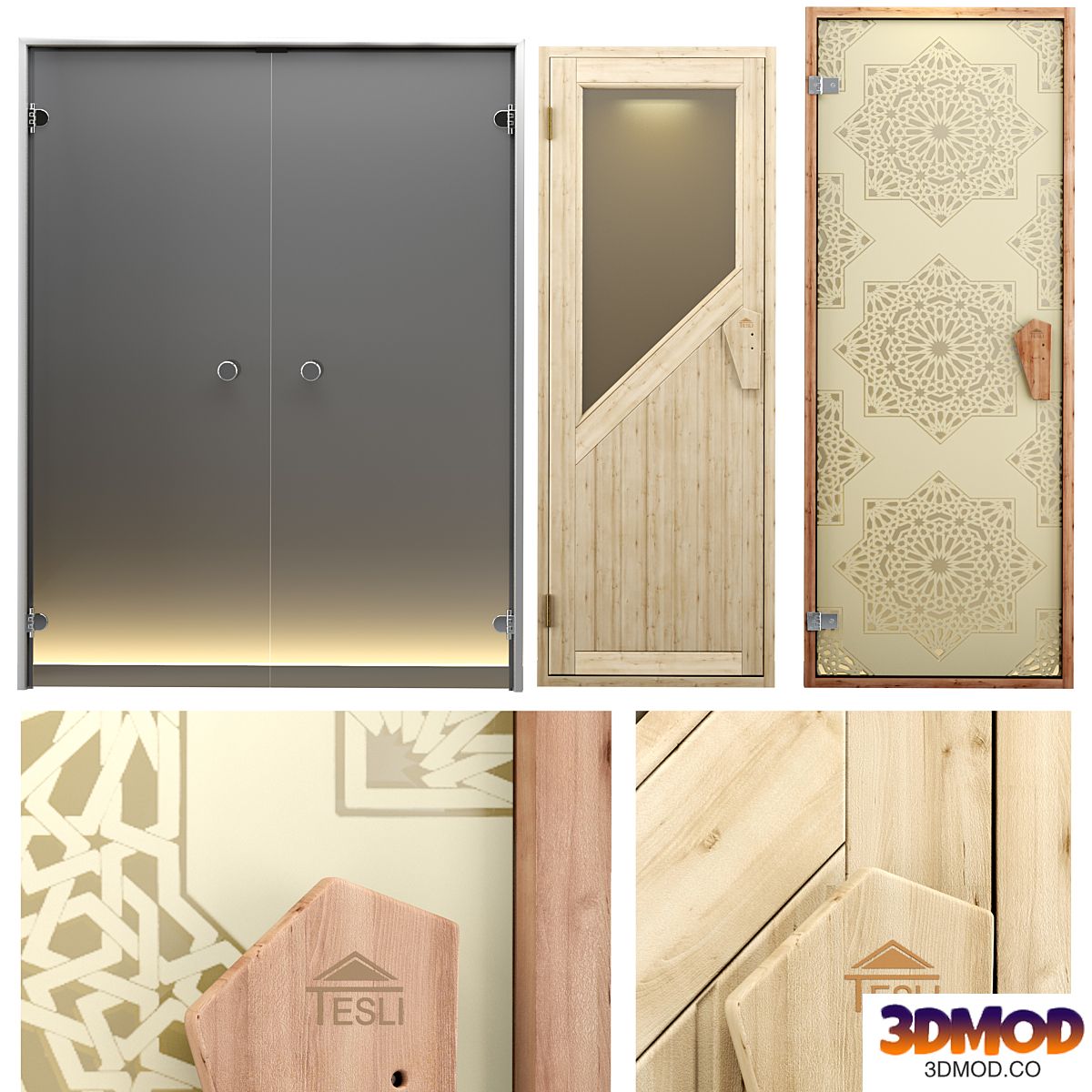 A set of doors for baths, saunas and hammam