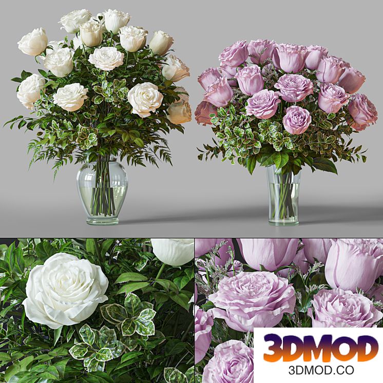 Flower Set 029 White and pink Rose