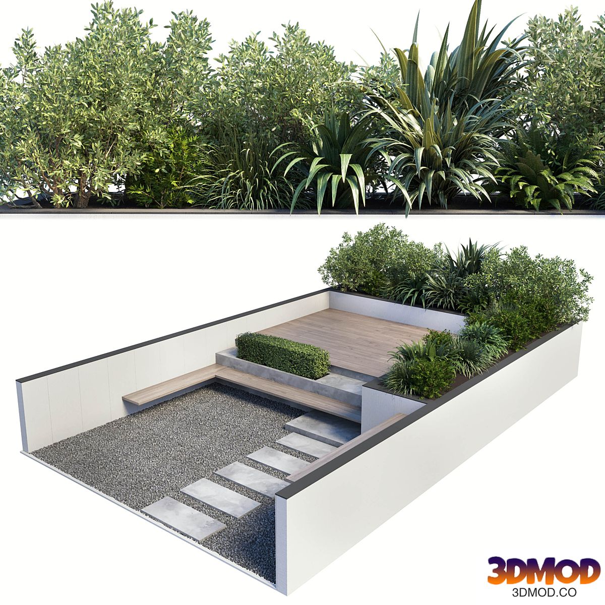 Backyard - Urban Environment_Urban Furniture_Green Benches 19 台阶