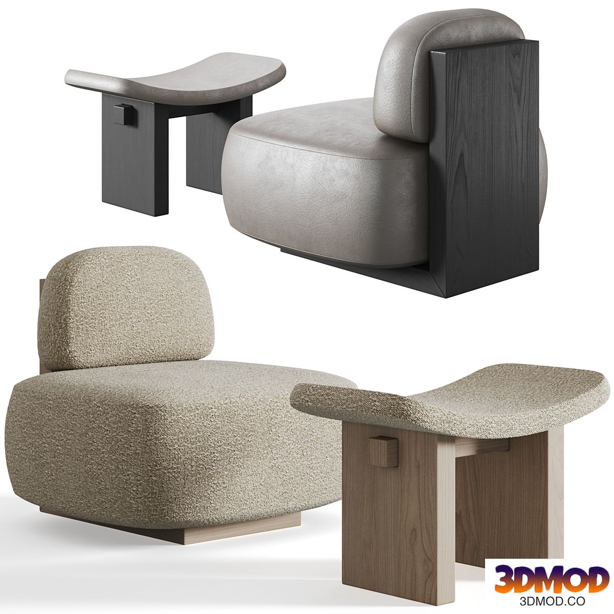 Yoshida Chair + Nara Stool by Secolo