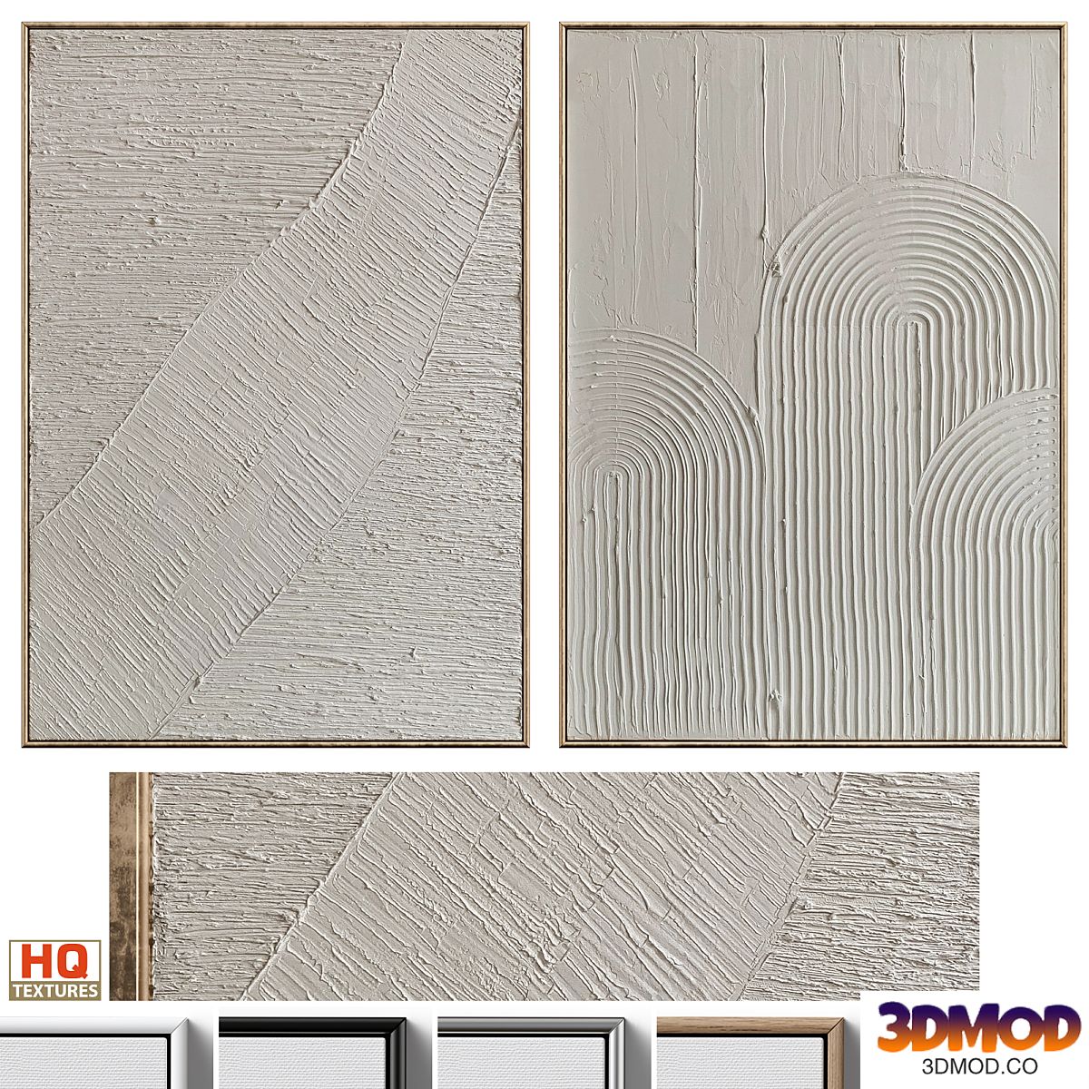 Mid-Century Beige Textural Plaster Wall Art C-460