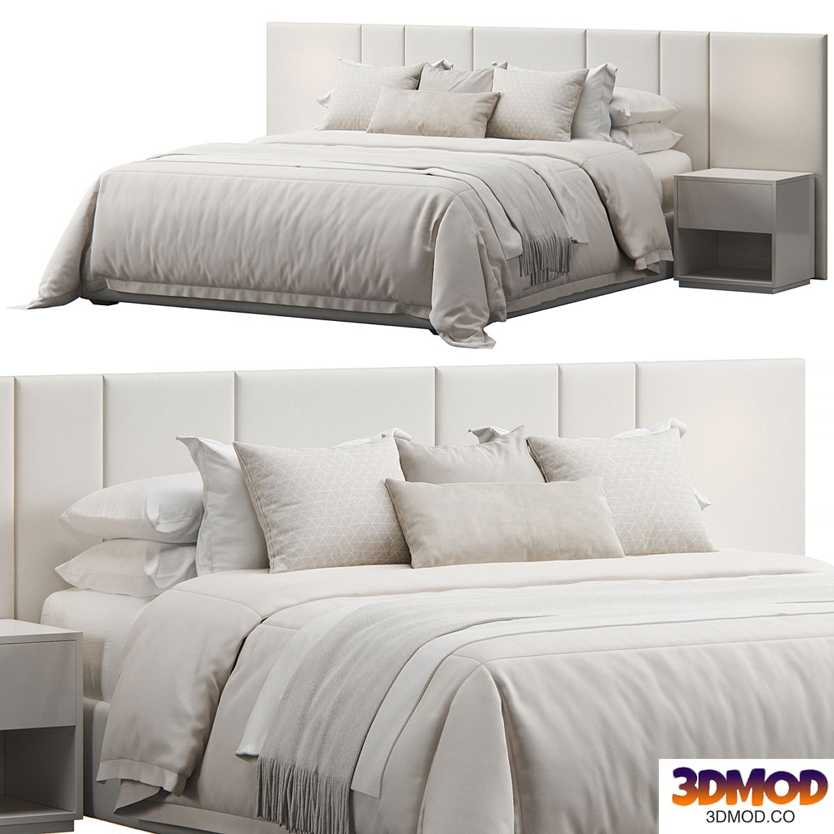 Striped Panel Headboard Bed