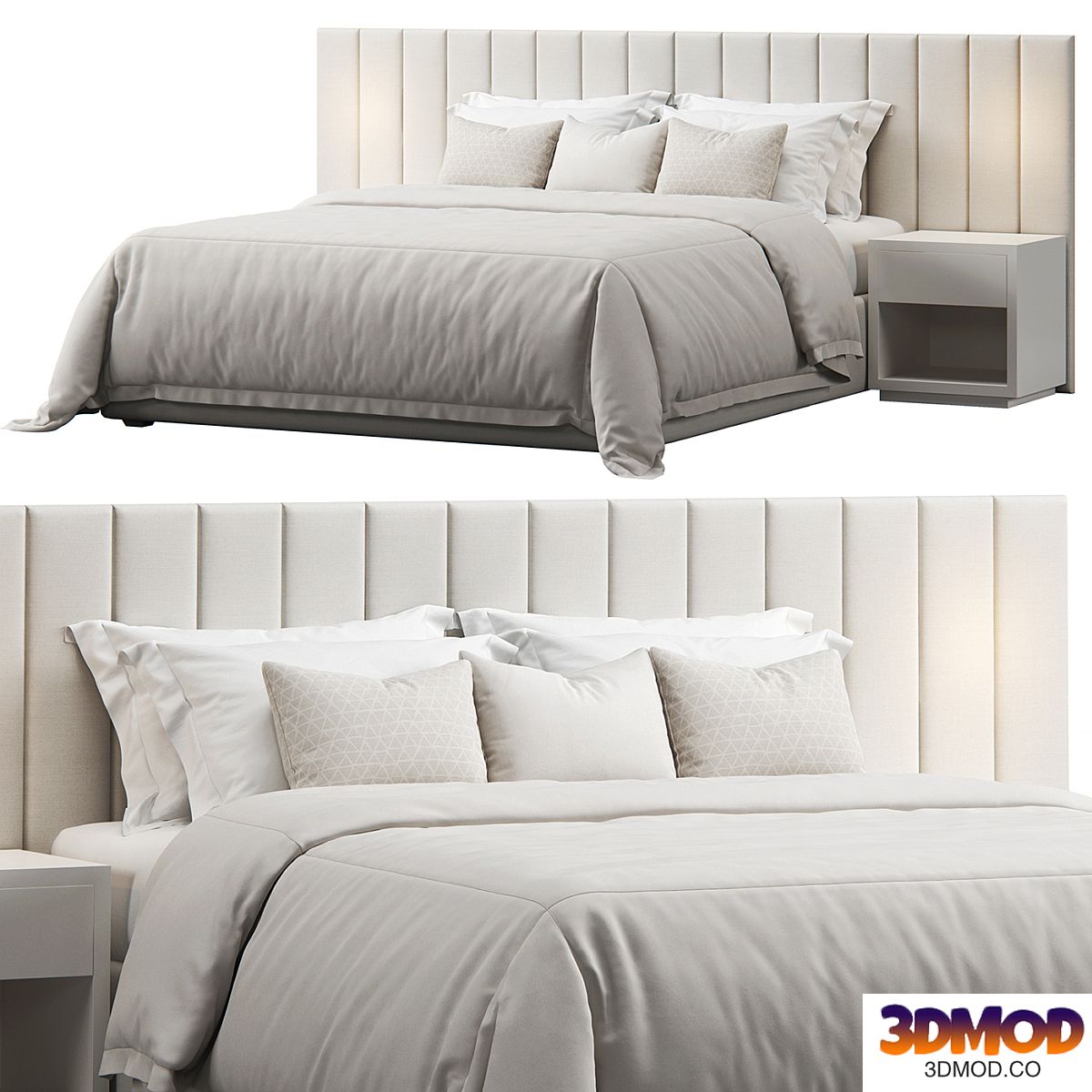 Striped Panel Headboard Bed 双人床