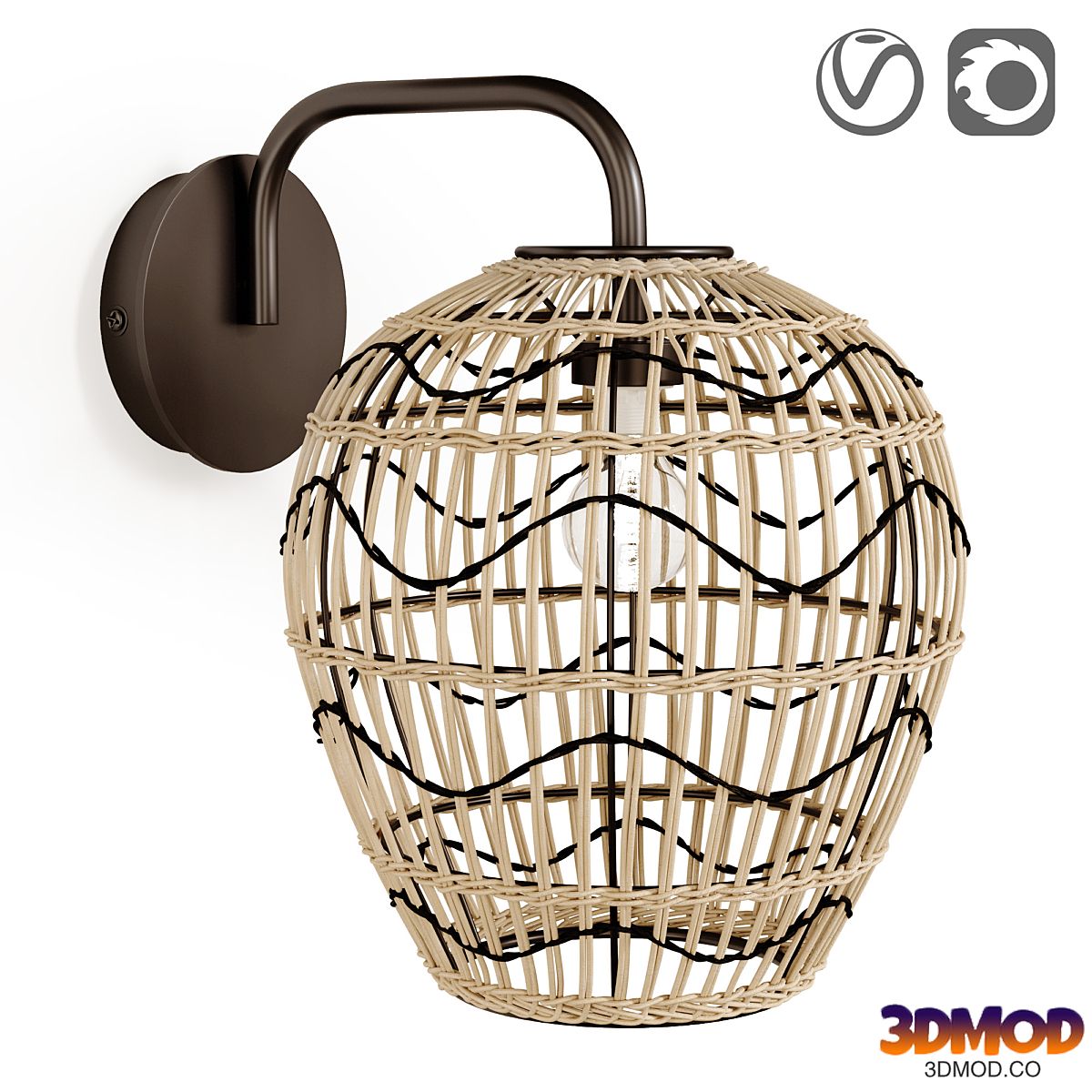 Martaban metal and rattan lamp
