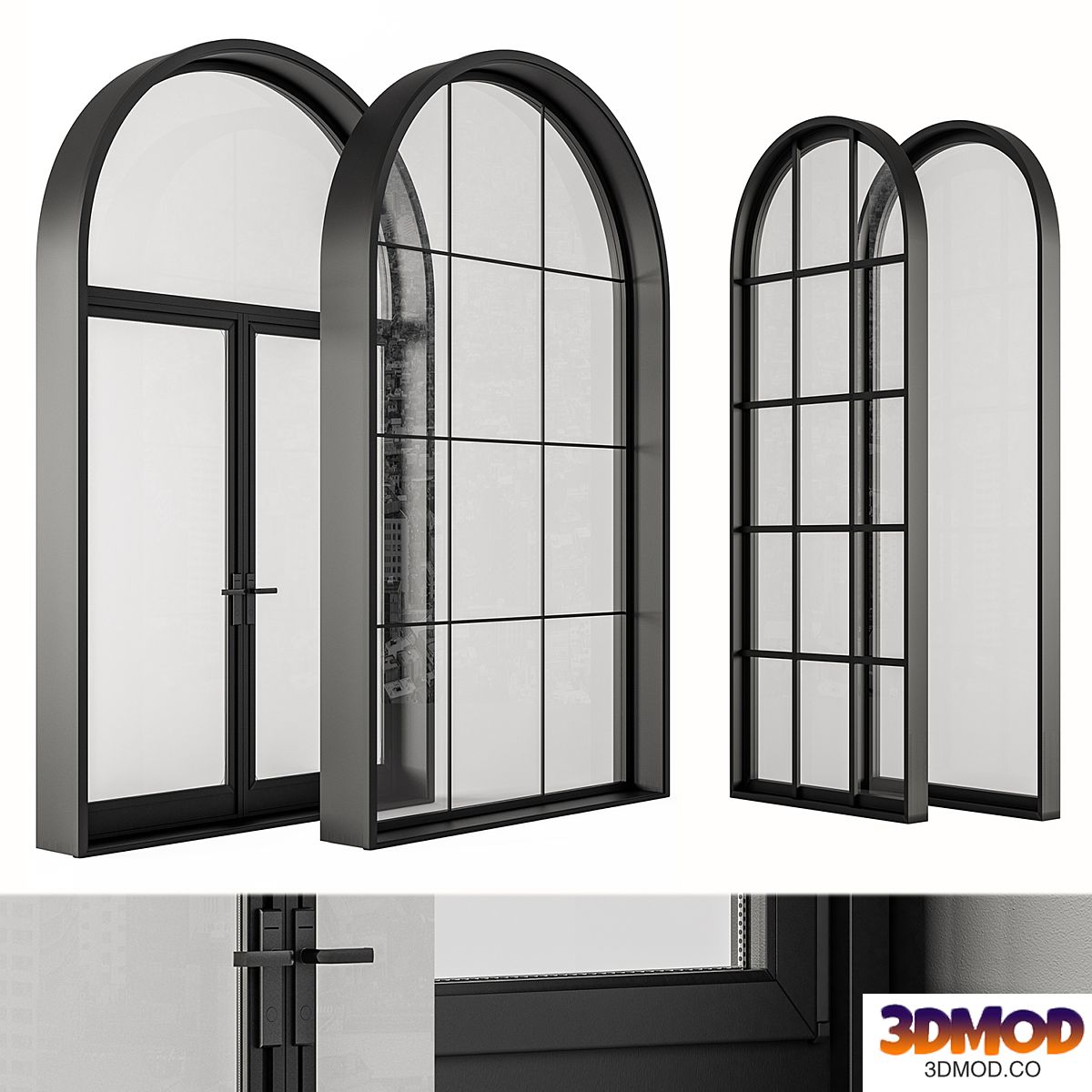 Black Modern Arched Window - Windows Set 07