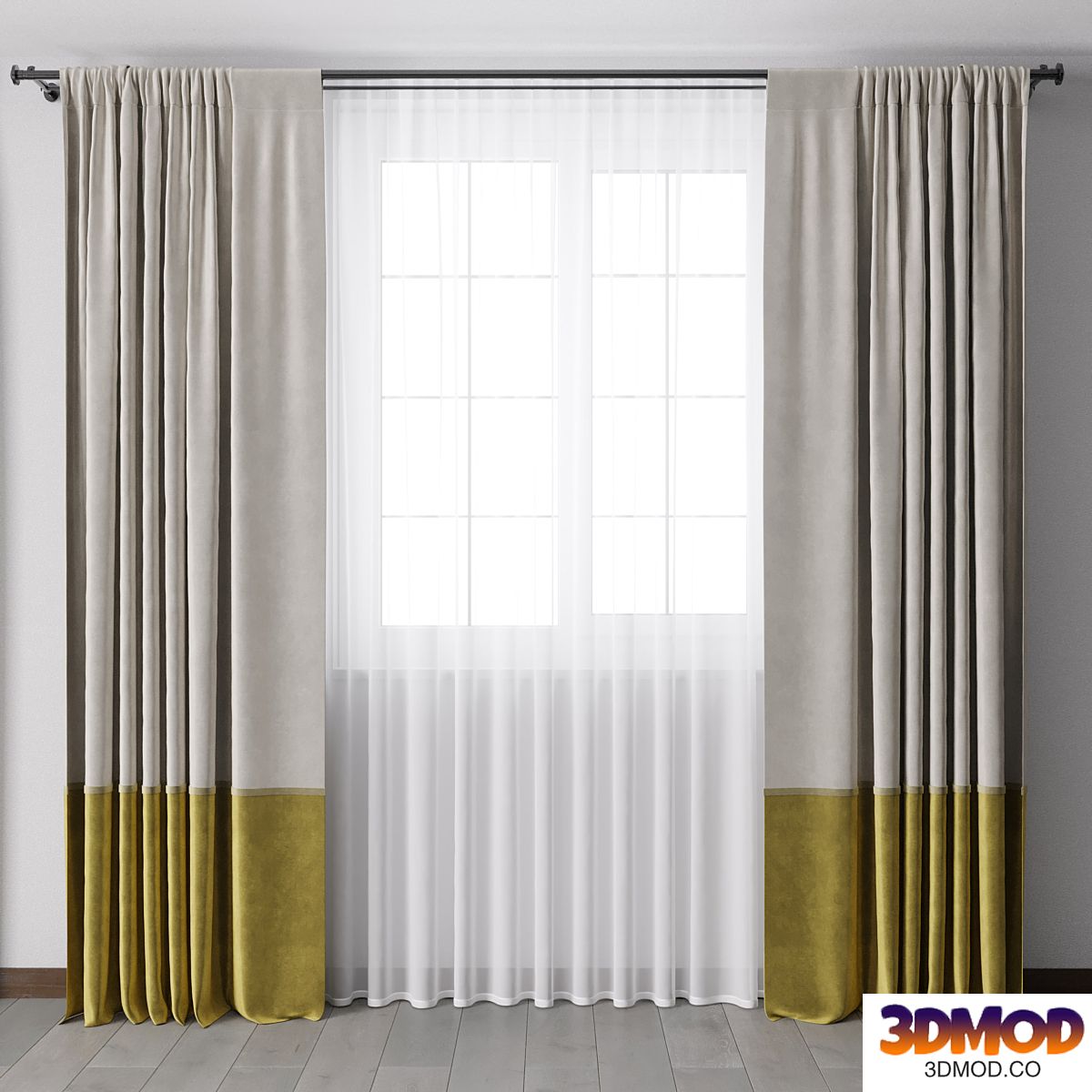 yellow Curtains with metal curtain rod 07