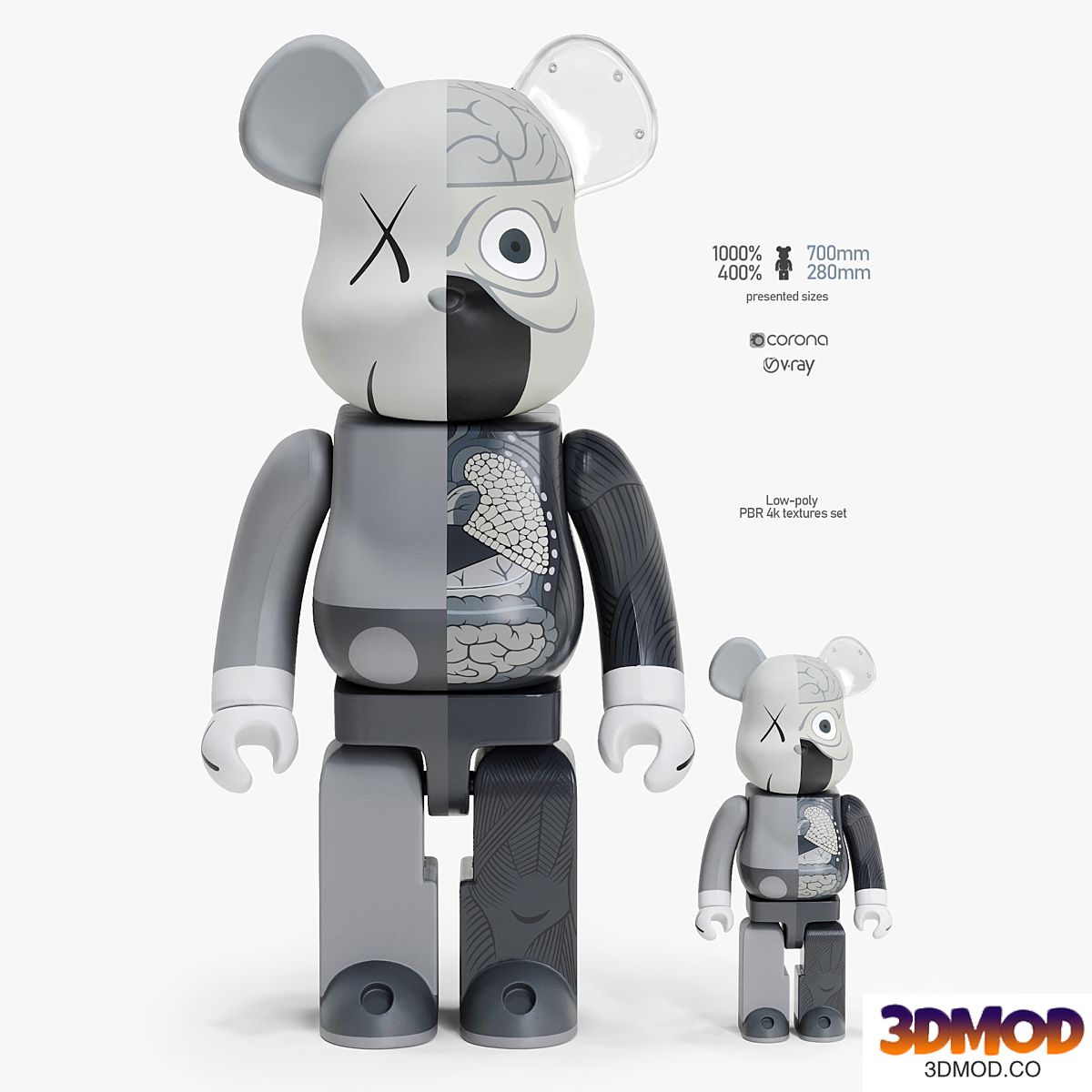 Bearbrick / KAWS Dissected Companion Gray (2010)