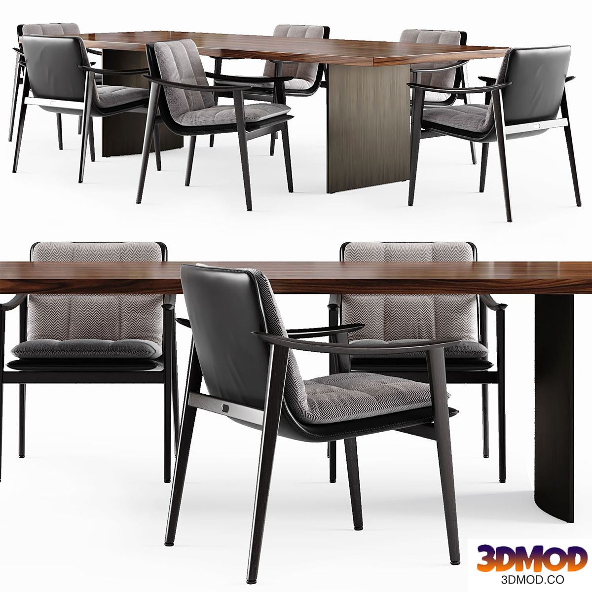 Minotti LINHA table and FYNN SADDLE HIDE Chair 餐桌椅
