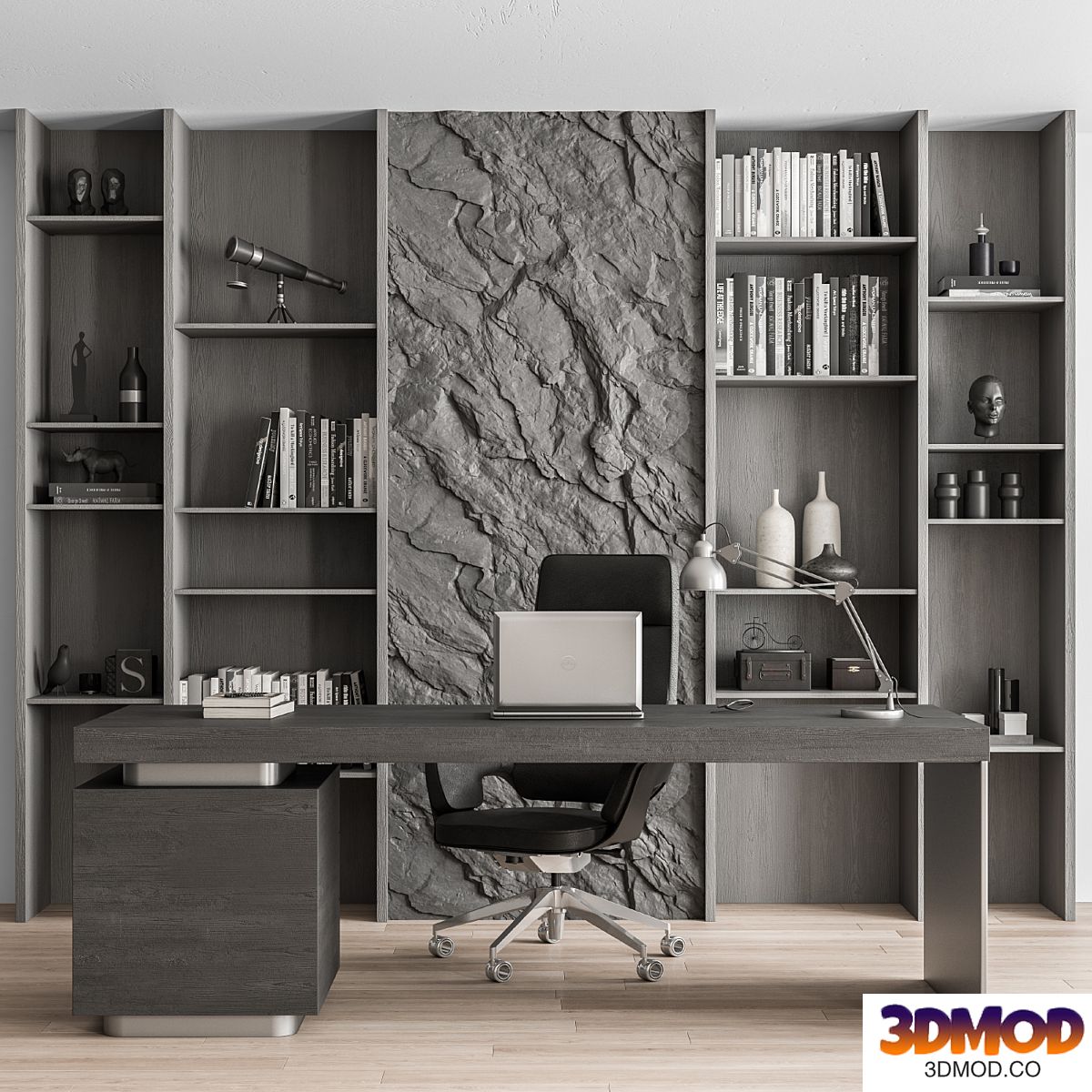 Boss Desk and Library Gray Set - Office Furniture 284 办公桌椅