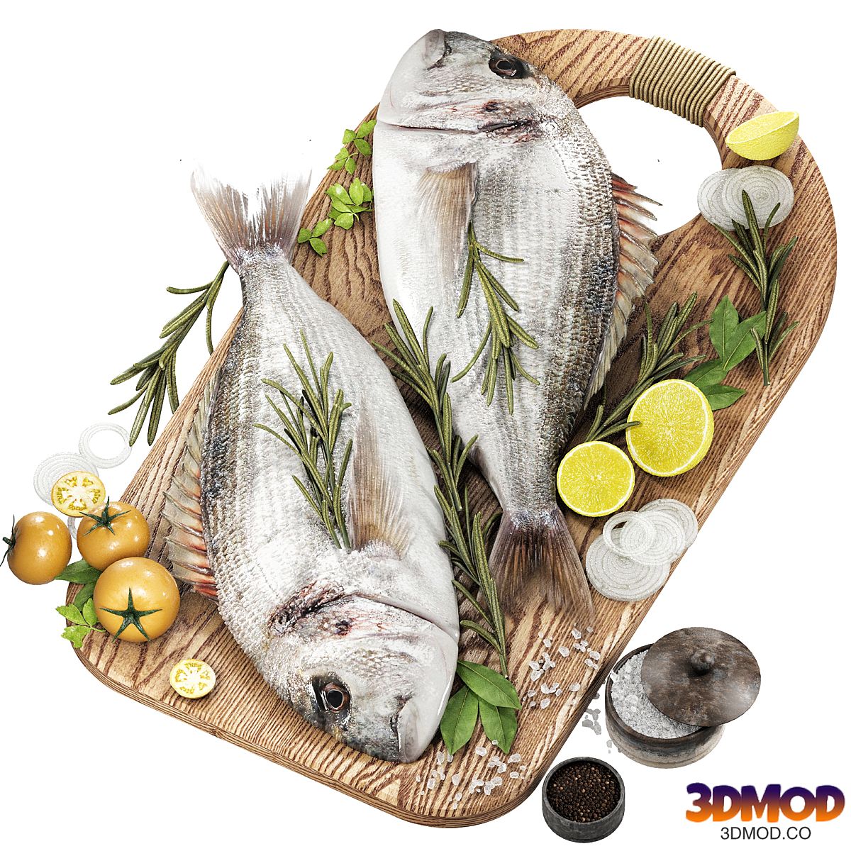fresh fish with vegetables and herbs