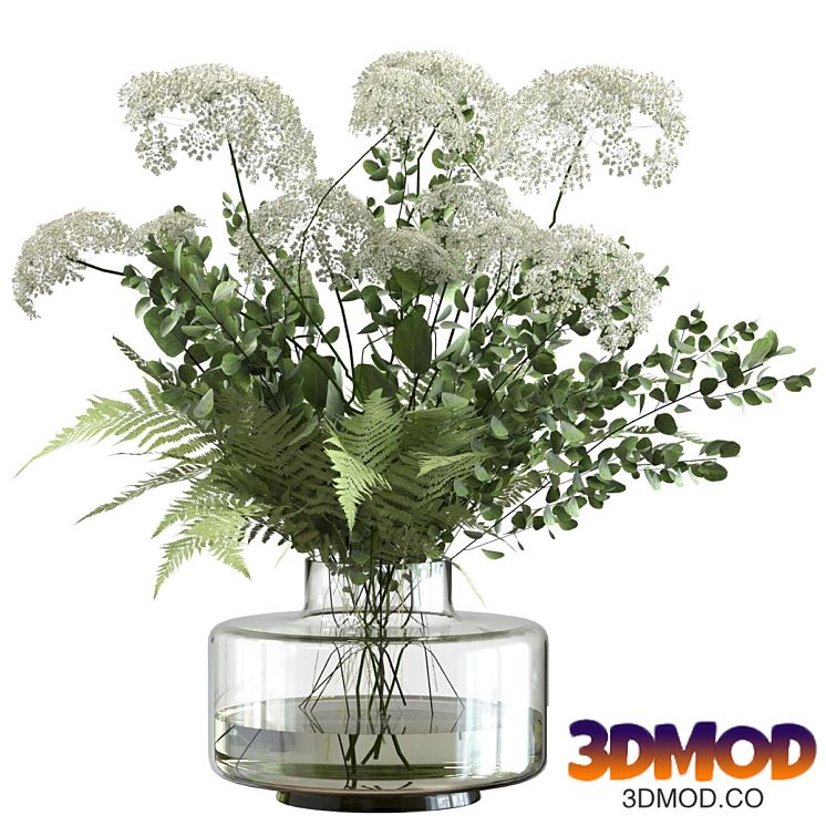 Bouquet of umbrella flowers with greenery and fern