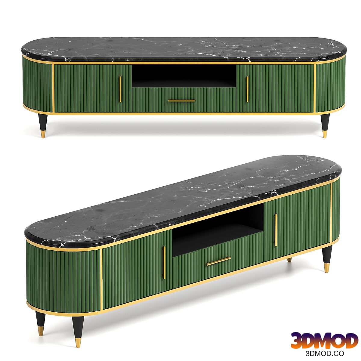 Faux Marble Top Green Media Stand