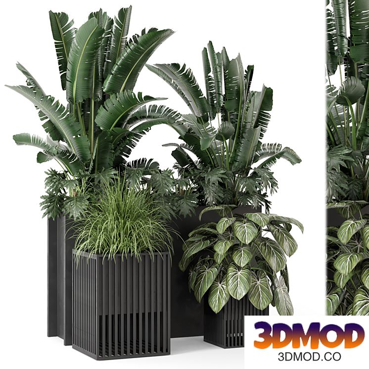 Outdoor Plants Bush in Metal Pot - Set 1074