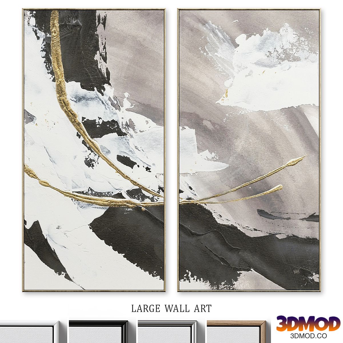 Large Glam Accent Textural Abstract Wall Art C-496