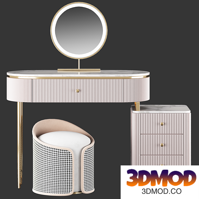 HOMARY Champagne Marble Top Makeup Vanity Set