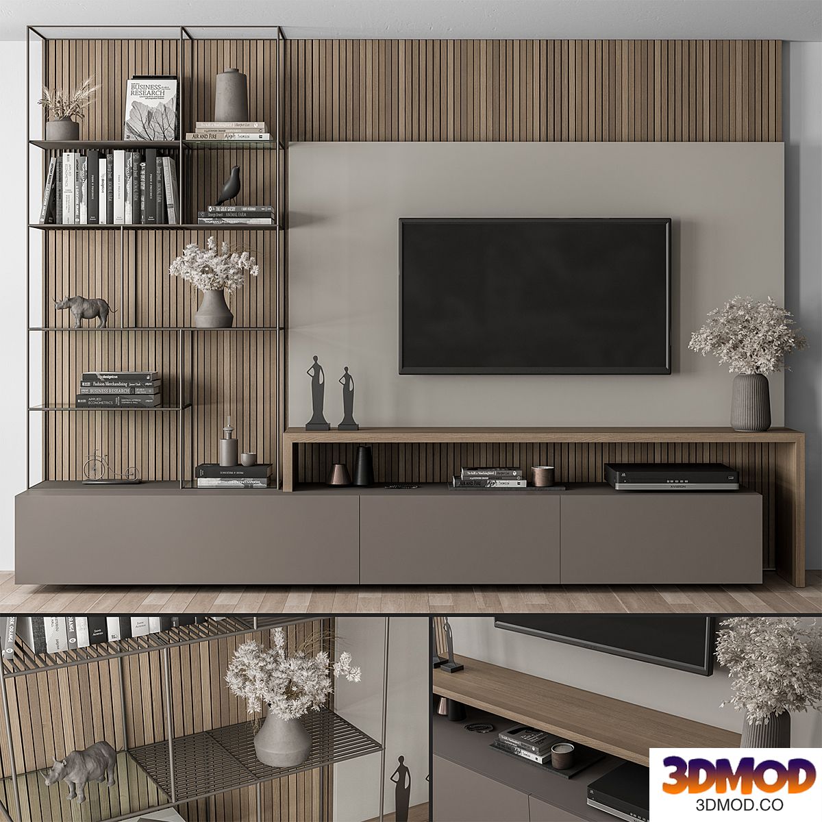 TV Wall Black and Wood - Set 36
