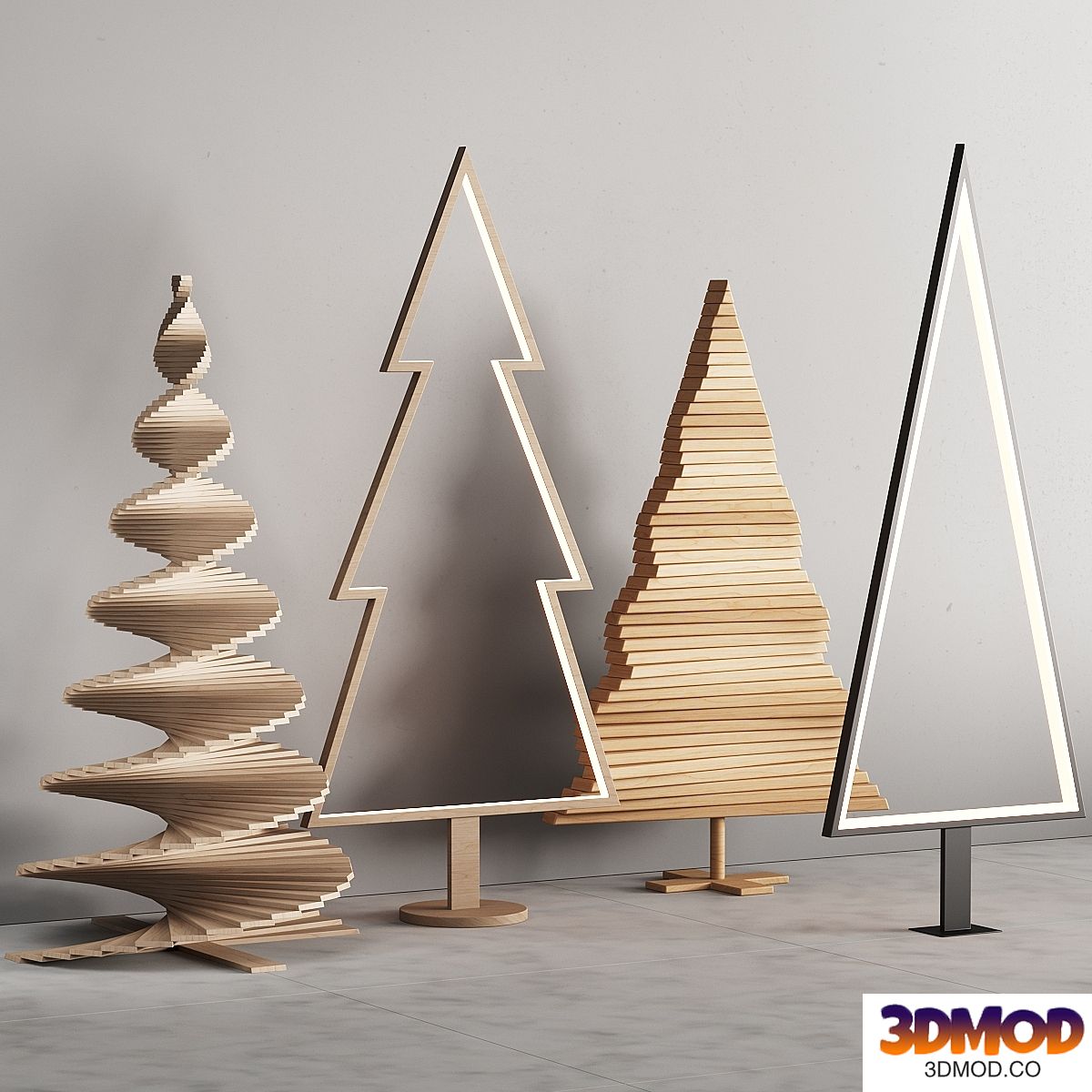 035 Modern christmas trees 01 wood and light
