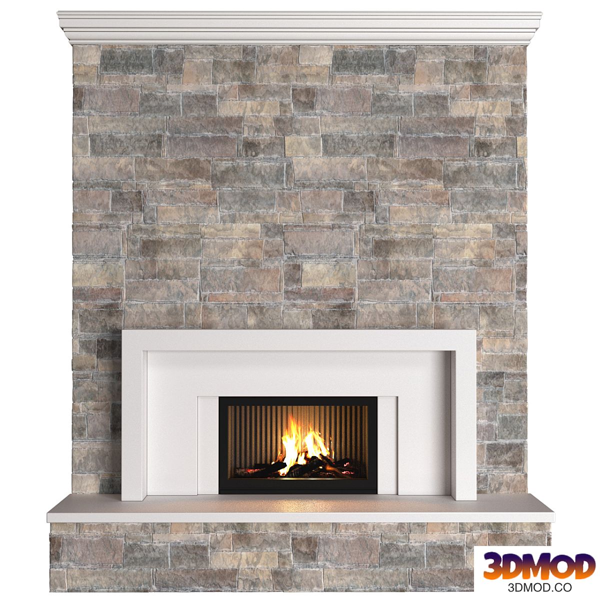 classic style Fireplace with stone wall.Stonework Fireplace modern ArtDeco