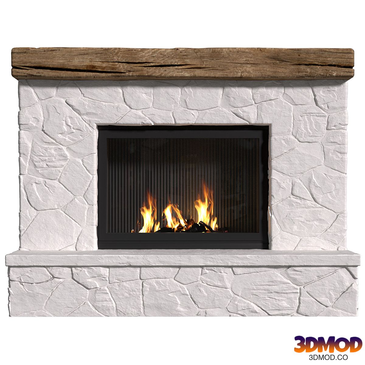 Provence style fireplace.Rock Fireplace in Country style.Rustic Farmhouse fireplace