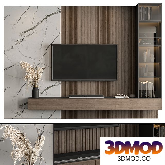 TV Wall Marble Wall and Wood - Set 41