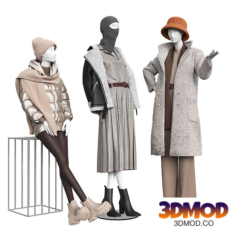 Set of outerwear on mannequins
