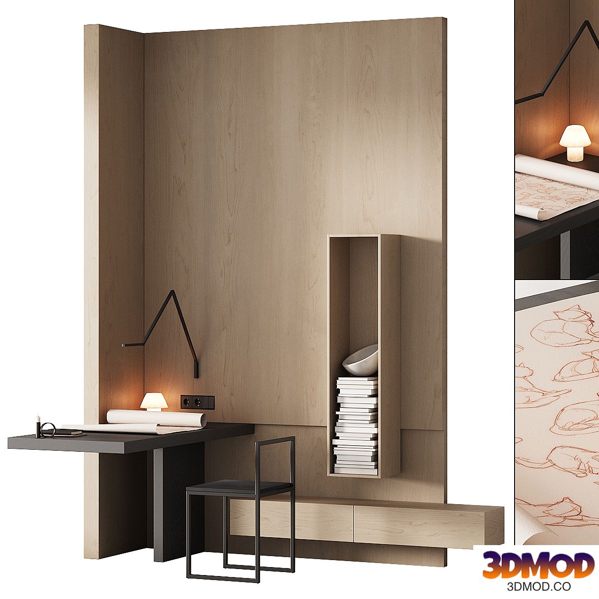 243 office furniture 08 workplace 04 minimal angle zone with cat drawing 01