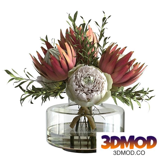 Bouquet with peonies and proteas