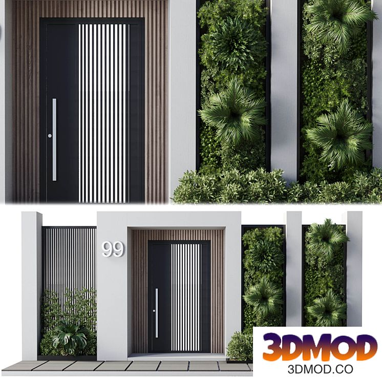 Door outdoor entrance and fence and graden 04