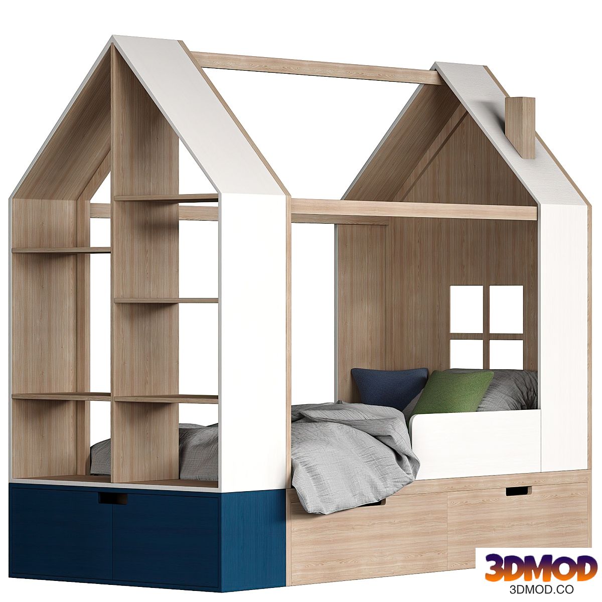 Children bed House with a rack