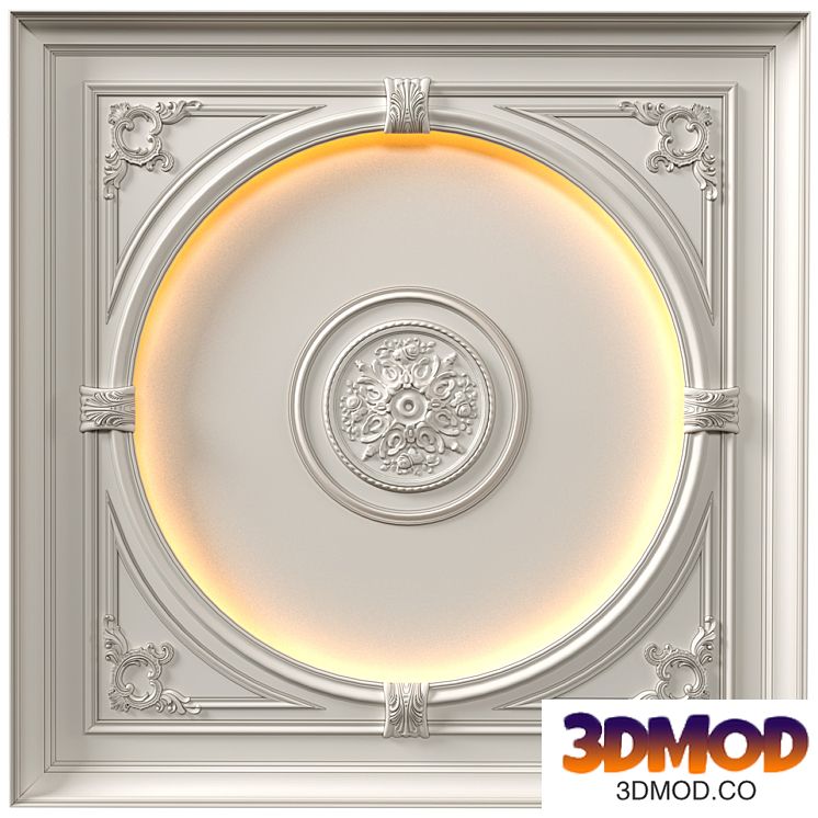 Coffered round illuminated ceiling in a classic style.Modern coffered illuminated ceiling Set